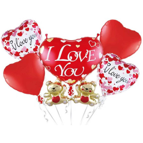 Balony foliowe zestaw Serca I love you 5 el.
