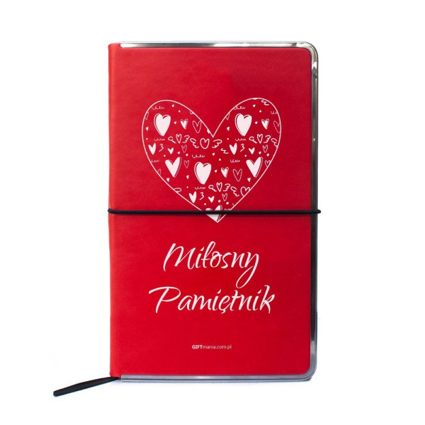 Notes z metalowym okuciem i gumką - napis "Miłosny Pamiętnik"